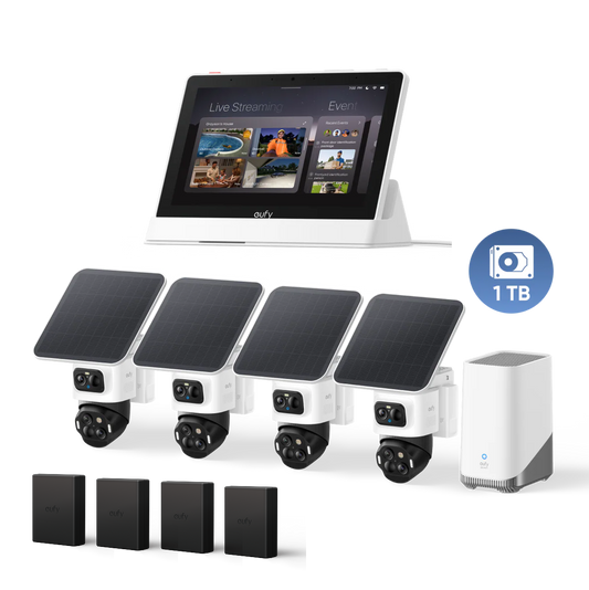 eufyCam S4 4‑Kamera‑Set, 1TB Festplatte und Smart display,mit Ersatzakku