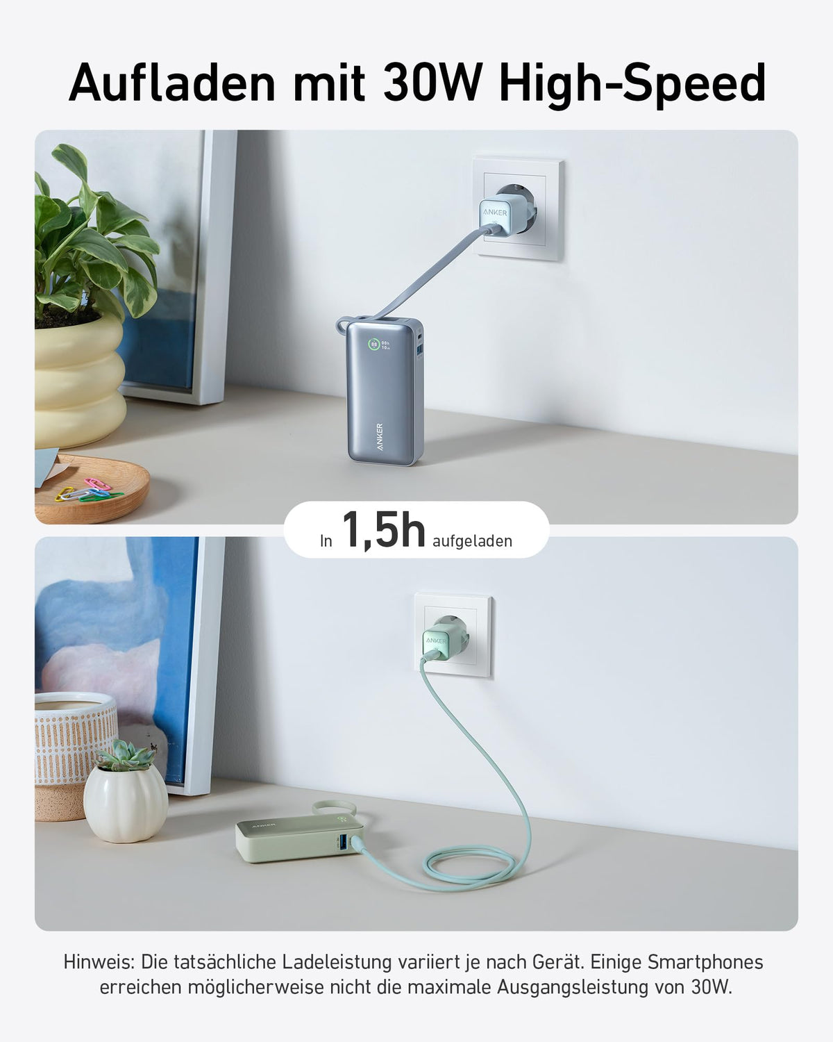 Anker Nano Powerbank + Anker Nano Ladegerät (70W, 3 Ports)