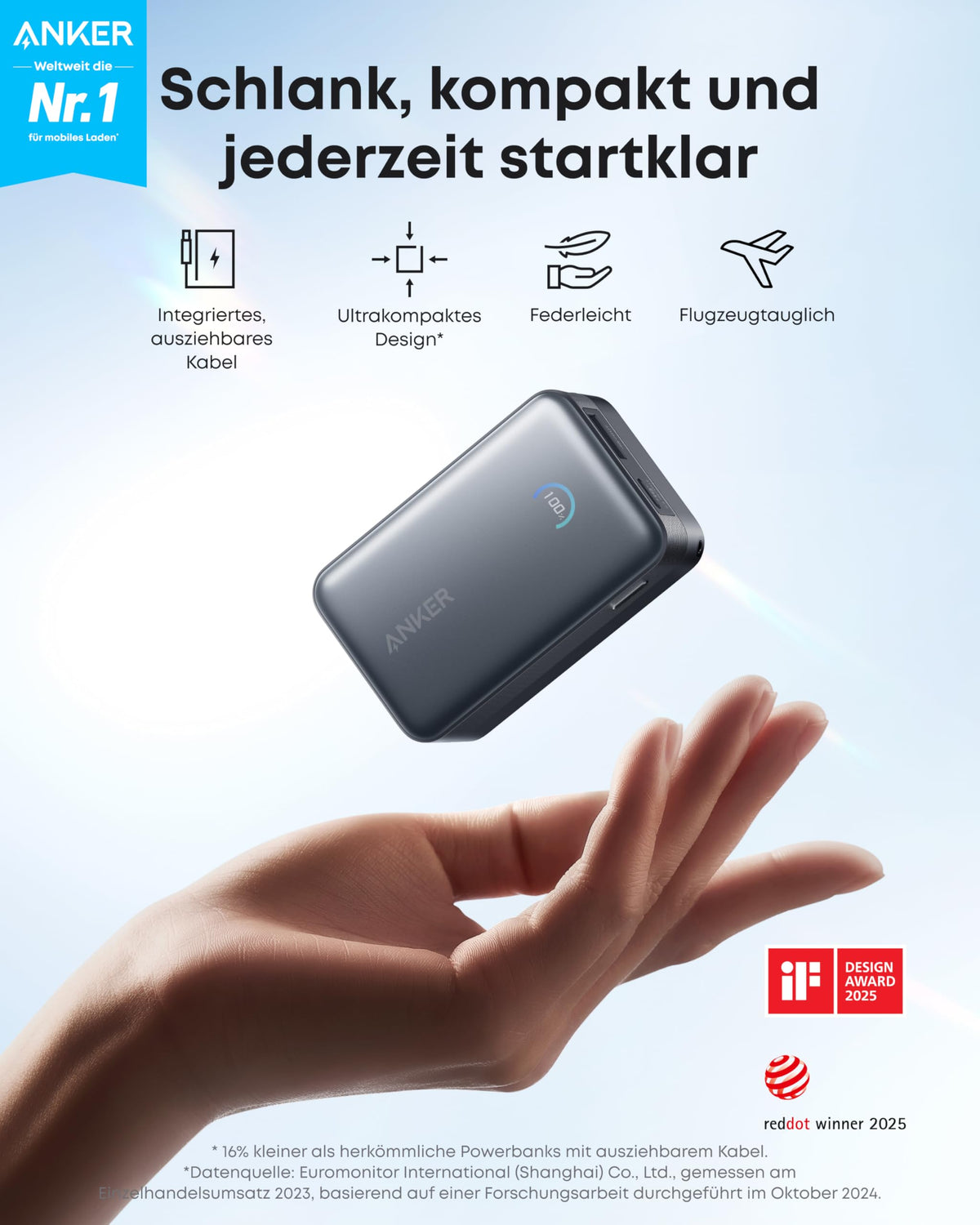 Anker Ladegerät (140W, 4-Port, PD 3.1) mit USB-C Kabel + Anker Nano Powerbank (10K, 45W, Integriertes einziehbares USB-C Kabel)