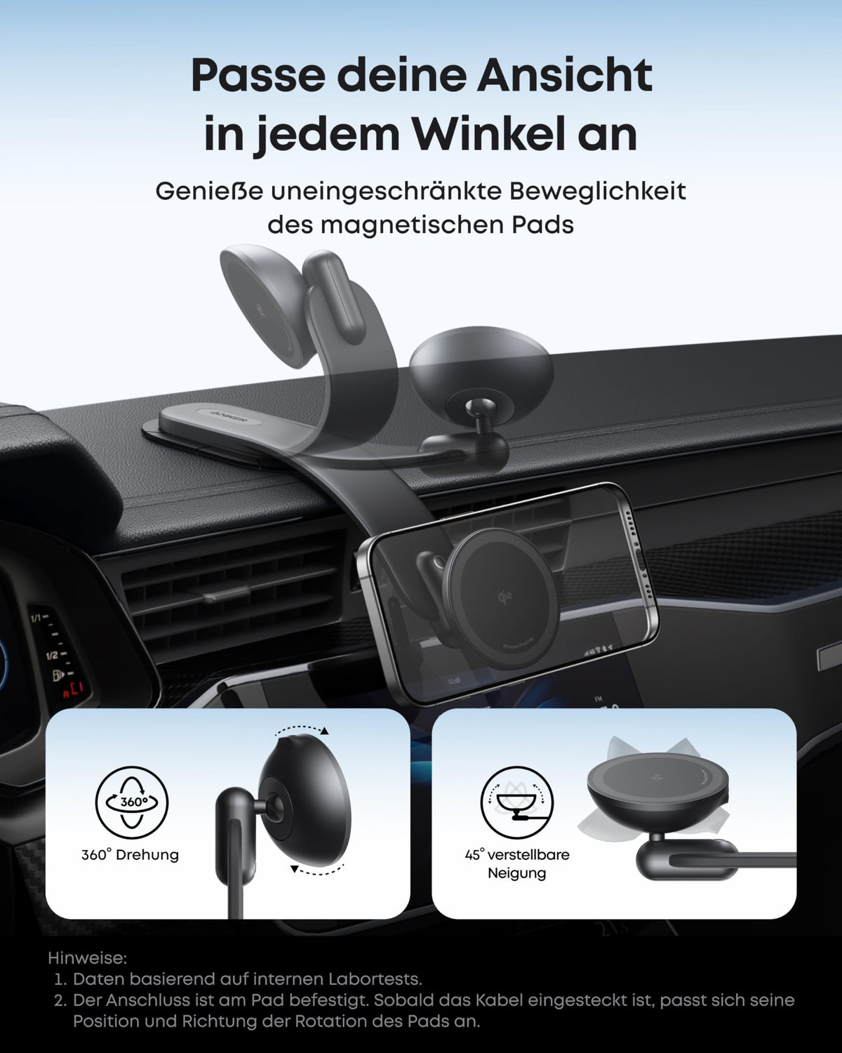 Anker Nano Kabelloses Kfz-Ladegerät (Magnetisch, abnehmbares Ladepad)