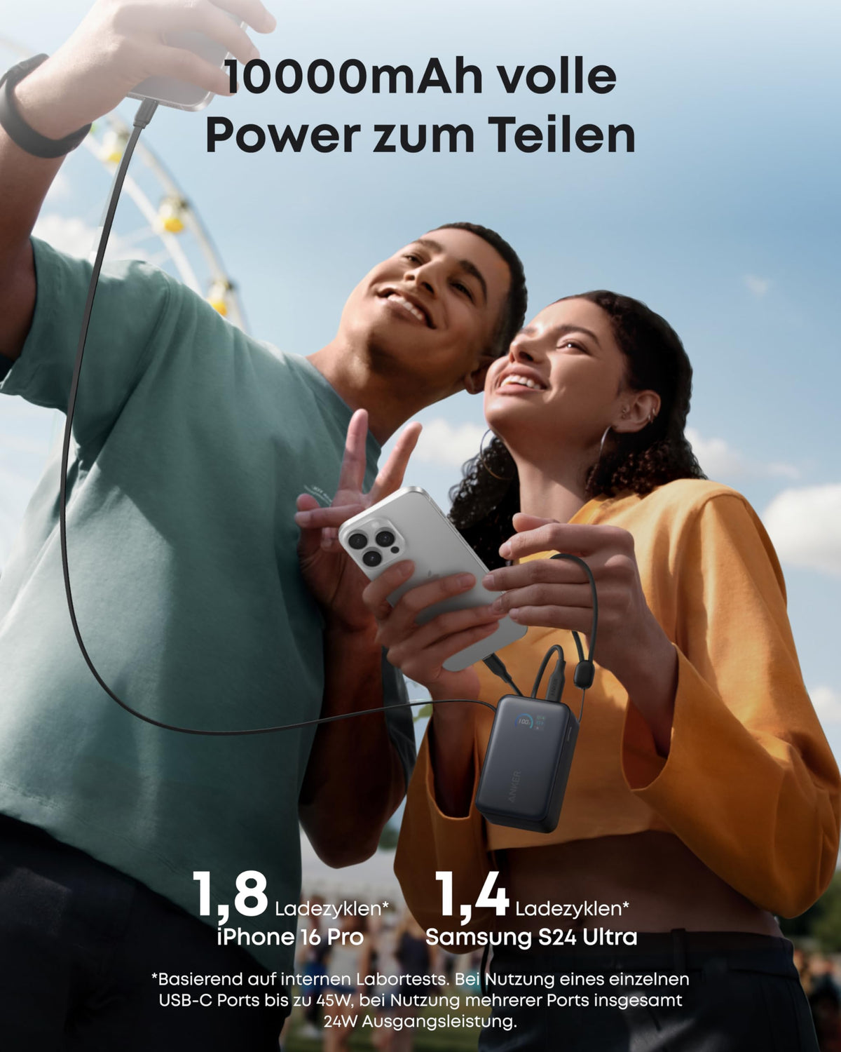 Anker Ladegerät (140W, 4-Port, PD 3.1) mit USB-C Kabel + Anker Nano Powerbank (10K, 45W, Integriertes einziehbares USB-C Kabel)