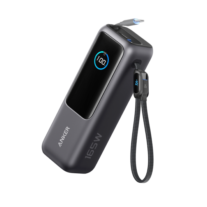 Anker Powerbank (25K, 165W, Integriertes + einziehbares Kabel) + Anker Ladegerät (140W, 4-Port, PD 3.1) mit USB-C Kabel