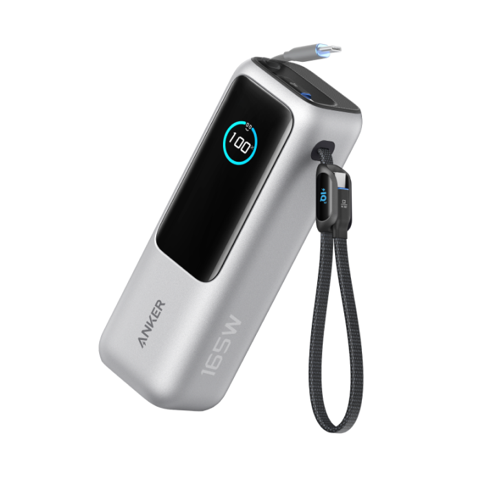 Anker Powerbank (25K, 165W, Integriertes + einziehbares Kabel) + Anker Ladegerät (140W, 4-Port, PD 3.1) mit USB-C Kabel