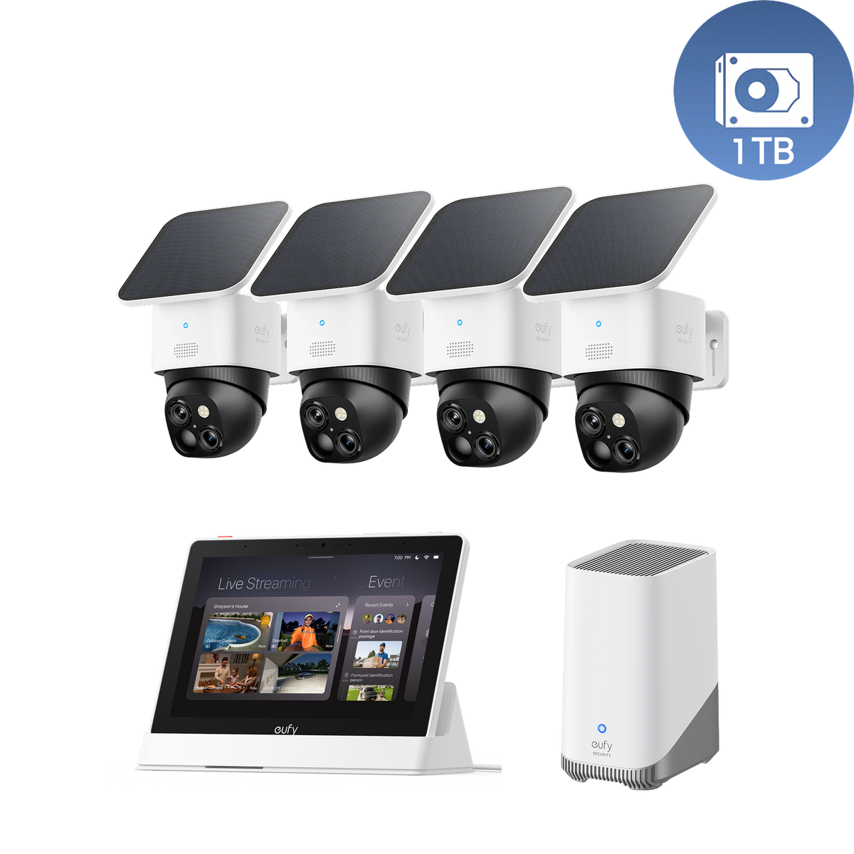 eufyCam Solo S340 (4er-Pack) und Anker eufy HomeBase™ S380 mit 1TB Festplatte