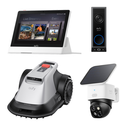 Anker eufy Smart Display und eufyCam Solo S340 und Türklingel mit Kamera E340 und Mähroboter E15