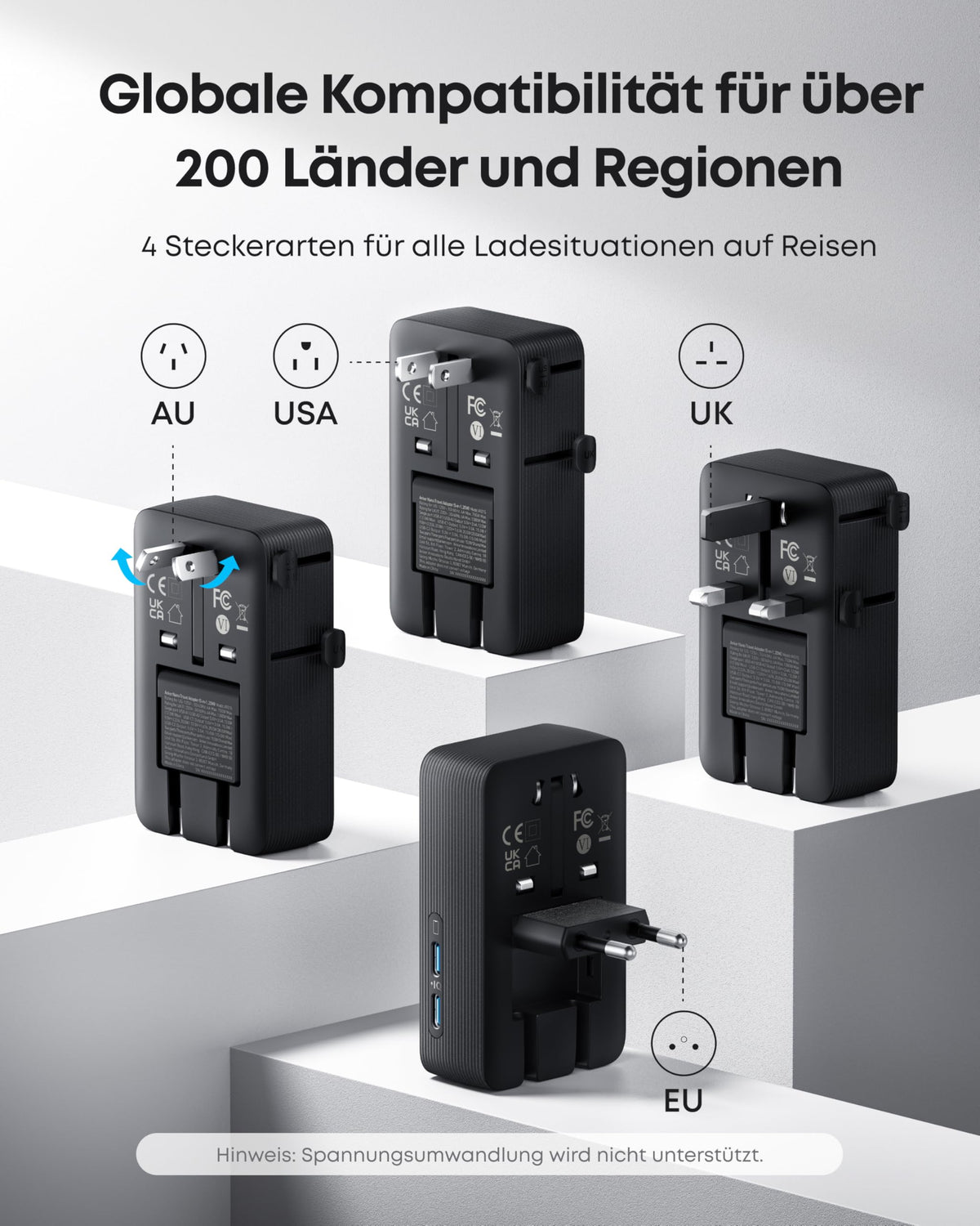 Anker Ladegerät (140W, 4-Port, PD 3.1) mit USB-C Kabel + Anker Nano Reiseadapter (5-in-1, 20W)