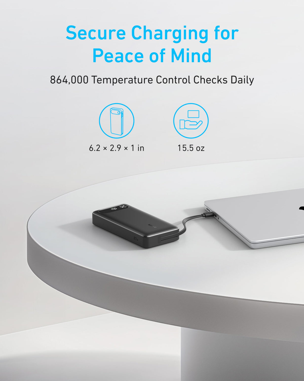 Anker Powerbank (20K, 87W, Integriertes USB-C Kabel)