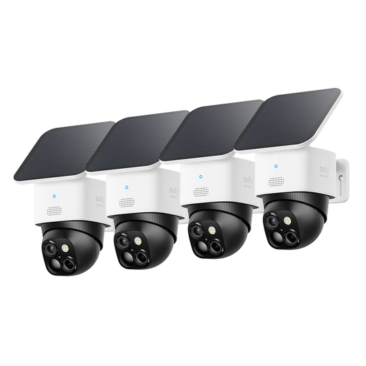 eufyCam Solo S340 kabellose Überwachungskamera für Außen mit Dual‑Kamera und Solarpanel (4er‑Pack)