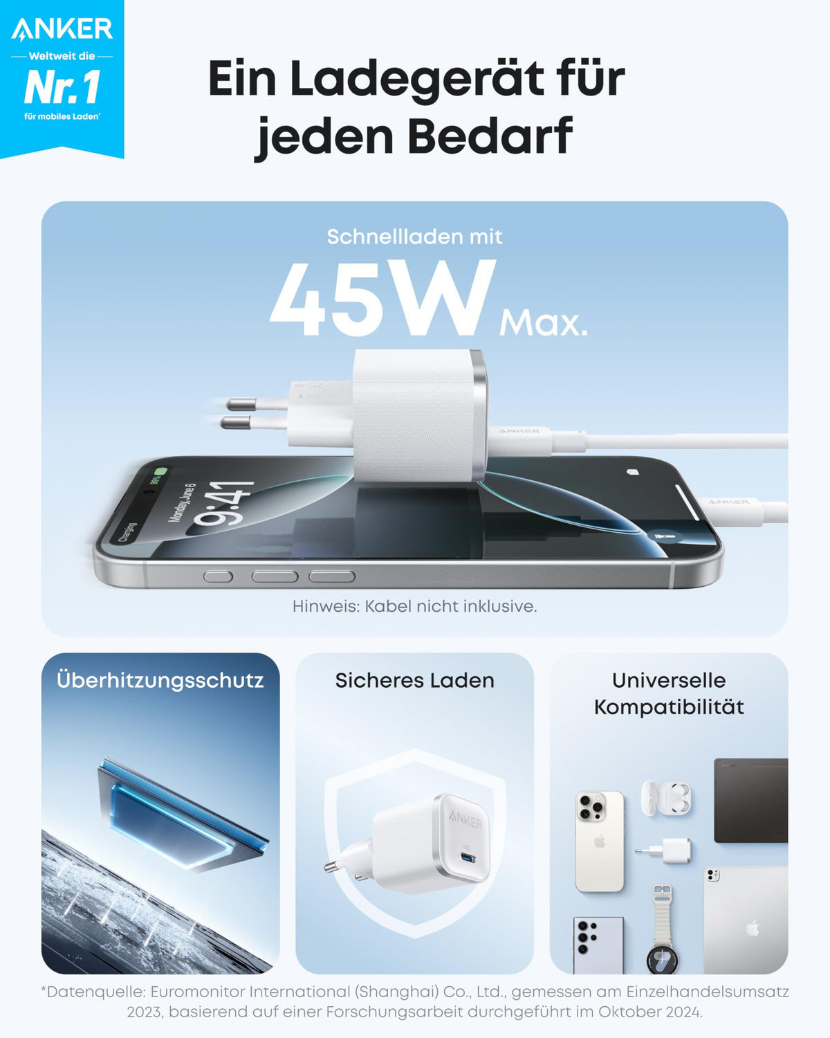 Anker Nano Ladegerät  (45W, mit 180cm USB-C Kabel)+Anker Nano Ladegerät  (45W, mit 180cm USB-C Kabel)