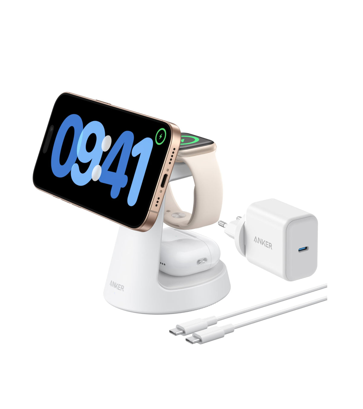 Anker Kabellose Ladestation  (3-in-1, Magnetischer Ständer)