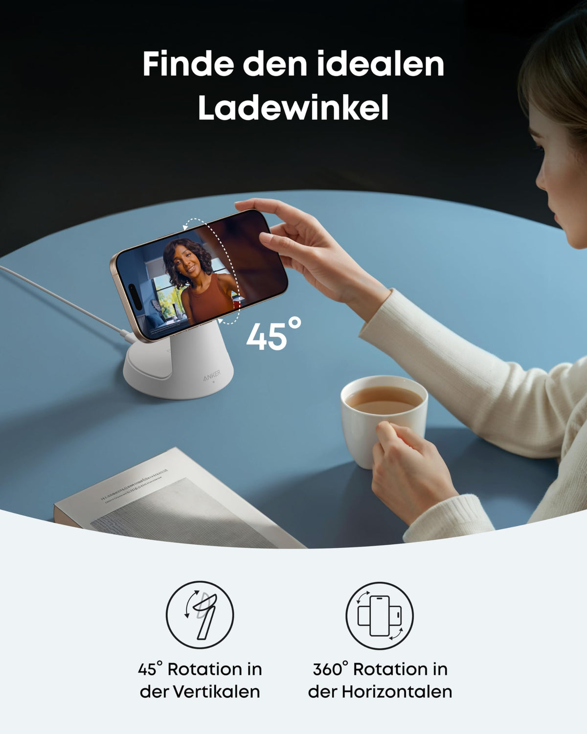Anker Kabellose Ladestation  (3-in-1, Magnetischer Ständer)
