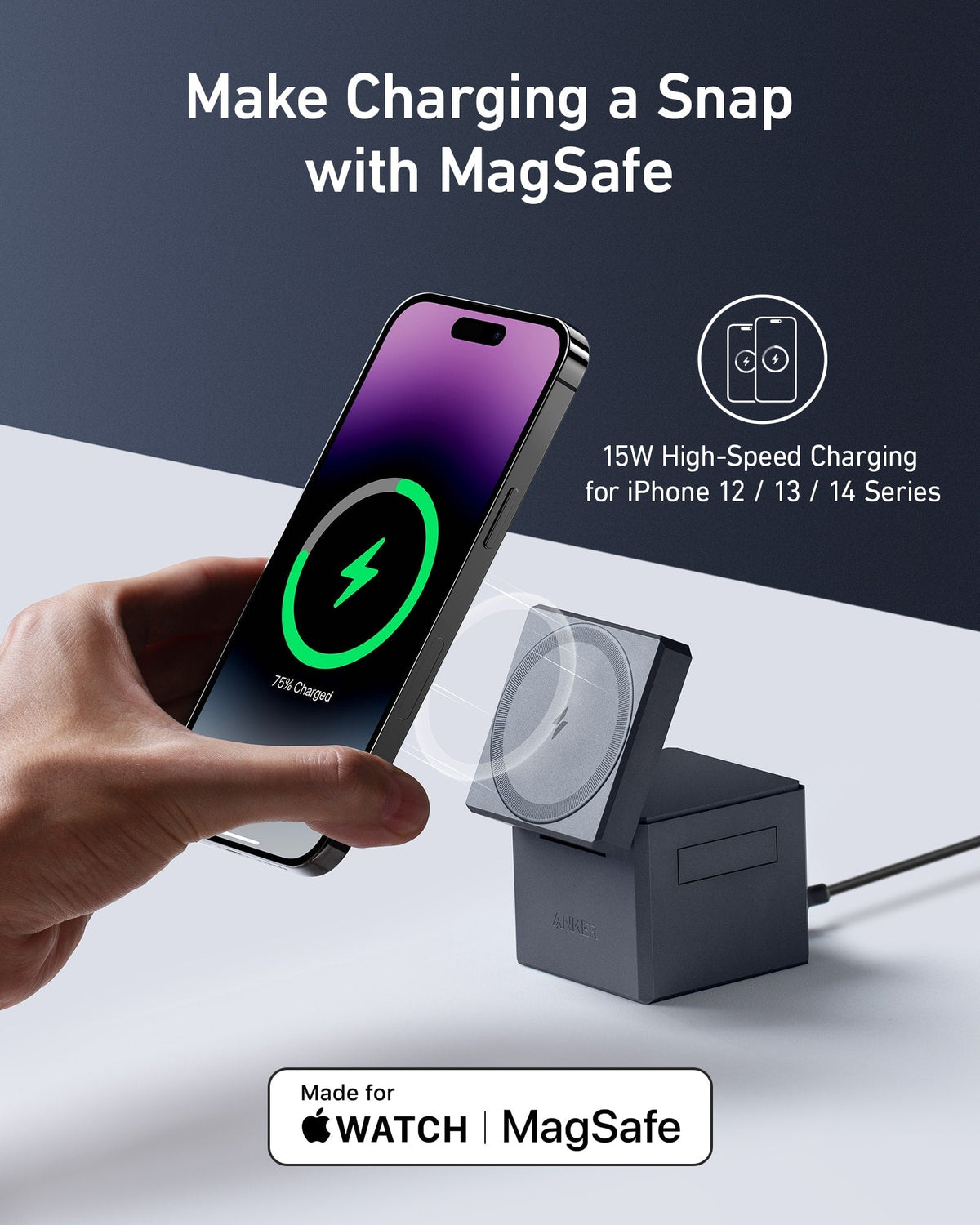 Anker 3-in-1 Ladewürfel mit MagSafe + Anker Ladegerät (100W, 3 Ports, Smart Display) mit USB-C Kabel