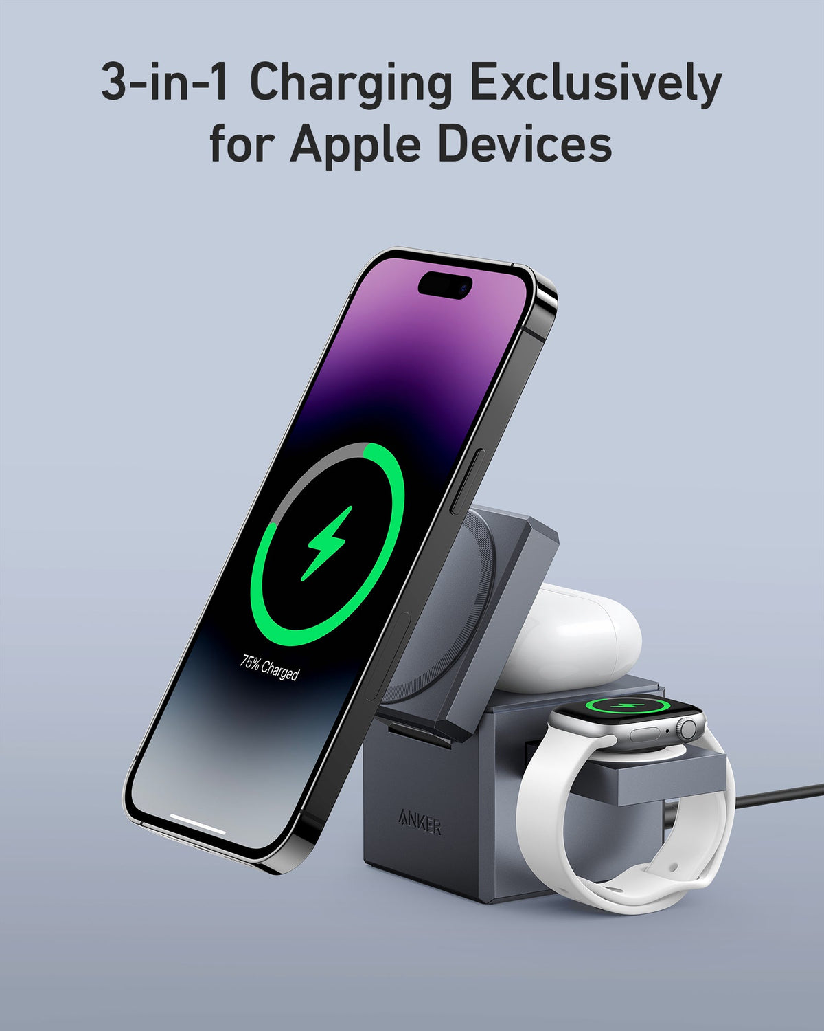 Anker 3-in-1 Ladewürfel mit MagSafe + Anker Ladegerät (100W, 3 Ports, Smart Display) mit USB-C Kabel