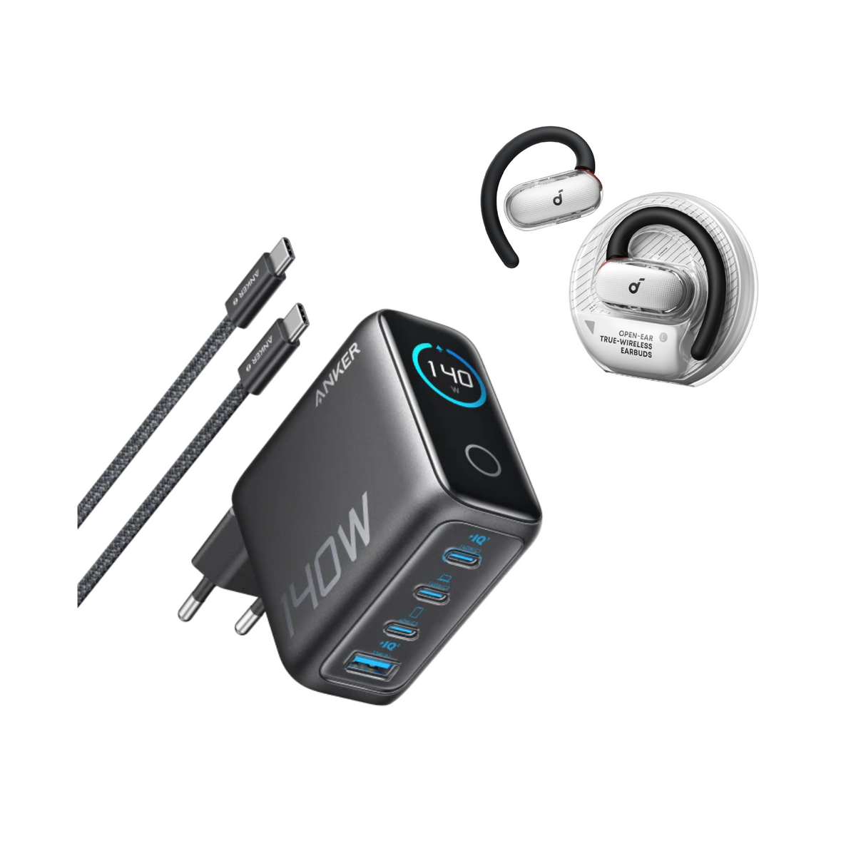 Anker soundcore V40i｜Kabellose Earbuds + Anker Ladegerät (140W, 4-Port, PD 3.1)