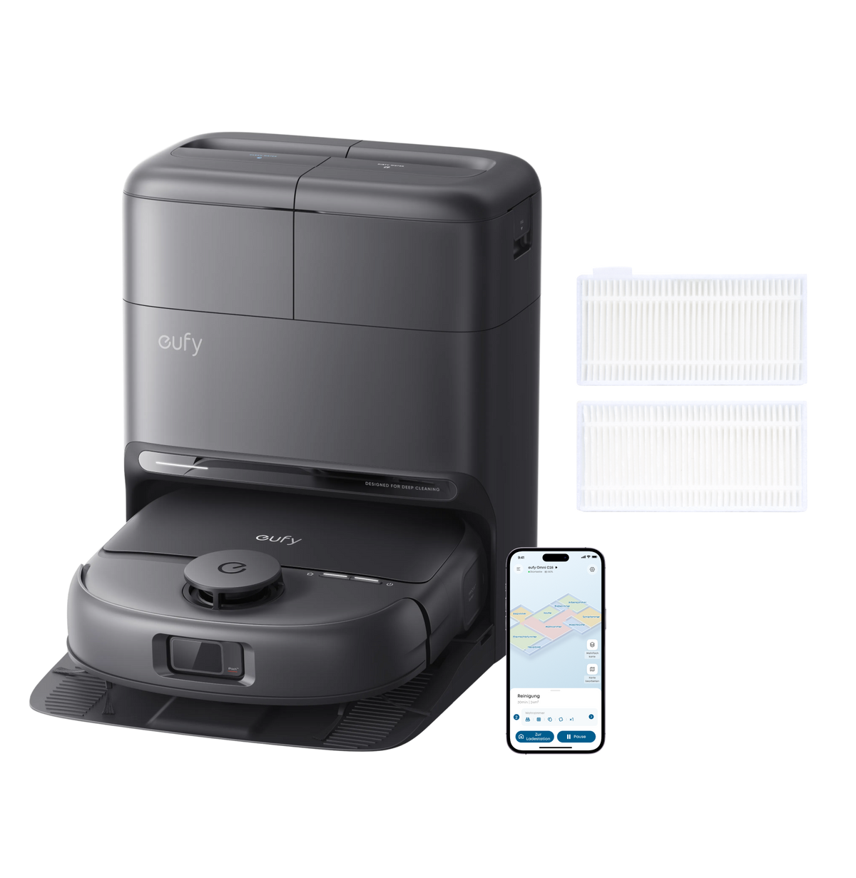Anker eufy Saugroboter mit Wischfunktion C28 und Auffangbehälter-Filter × 2 (Stück) passend für C28