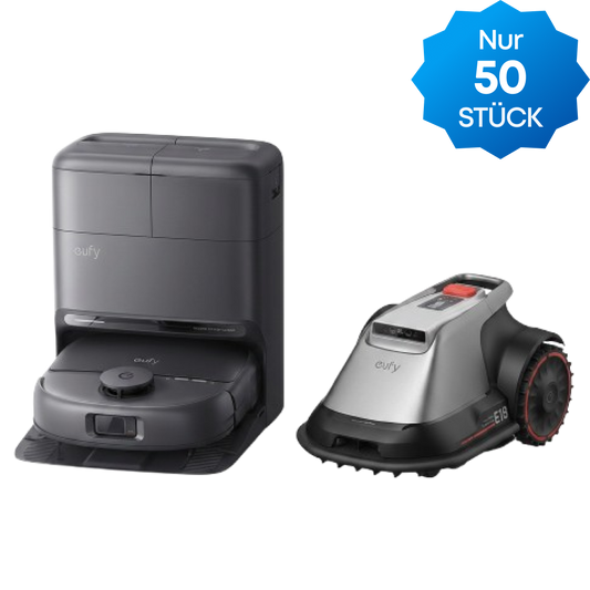 Anker eufy Mähroboter E18 und Anker eufy Saugroboter mit Wischfunktion C28