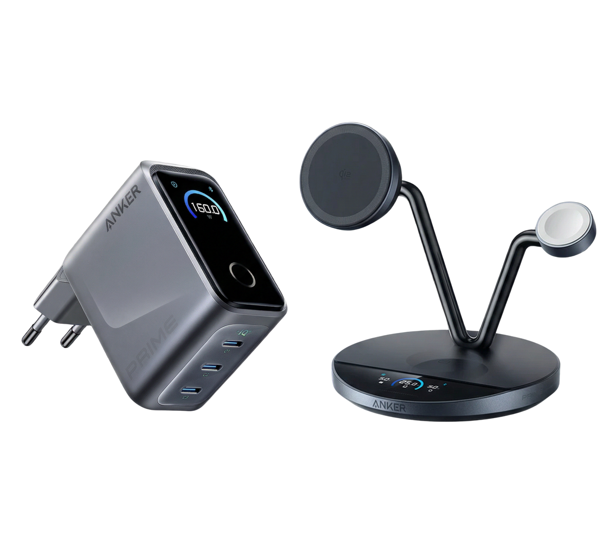 Anker Prime Kabellose Ladestation (3-in-1 Ständer) + Anker Prime Ladegerät (160W, 3 Ports, GaNPrime）