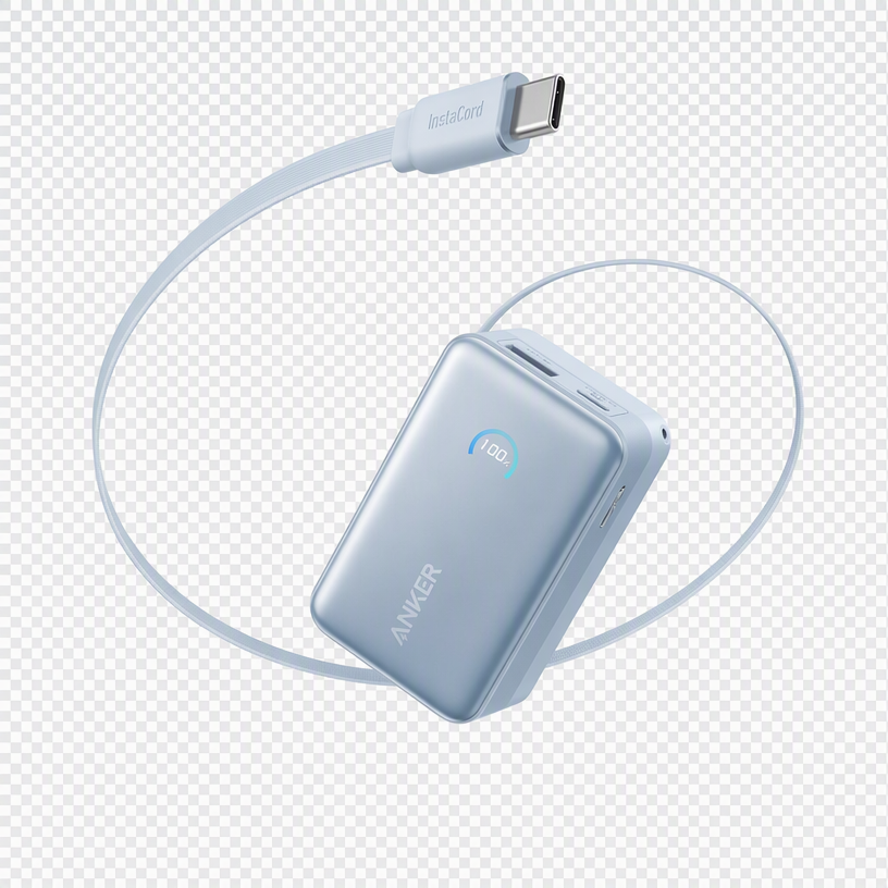 Anker Nano Powerbank (10K, 45W, Integriertes einziehbares USB-C Kabel)