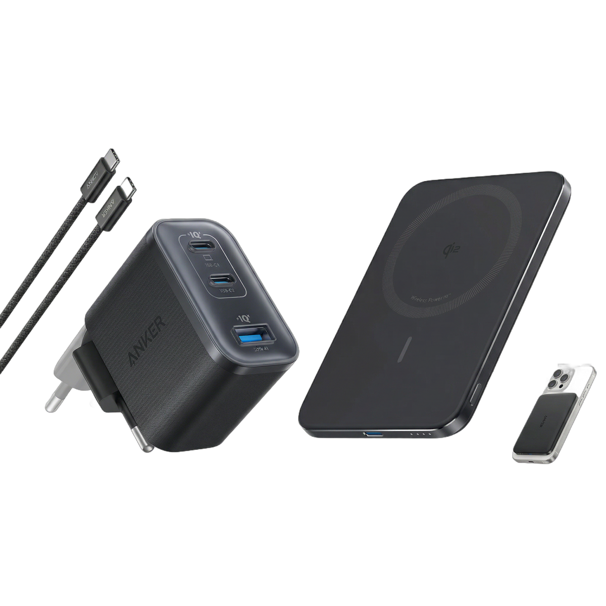 Anker Nano Ladegerät (70W, 3 Ports)+Anker Nano Powerbank (5K, Magnetisch, Slim)