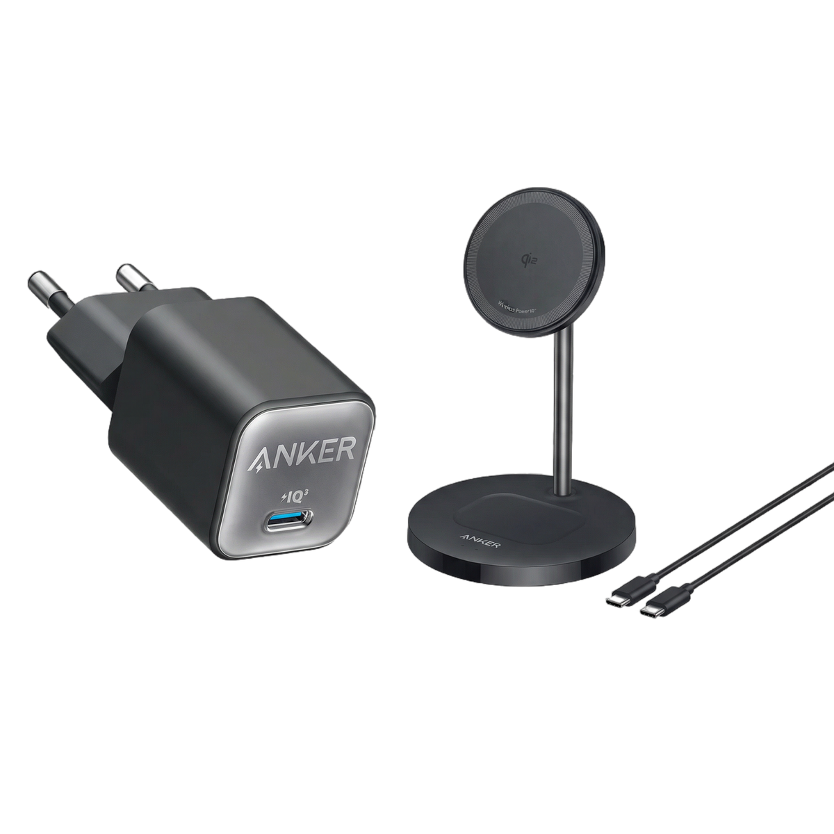 Anker MagGo Wireless Ladegerät (2-in-1 Ständer) + Anker Ladegerät (Nano 3, 30W)