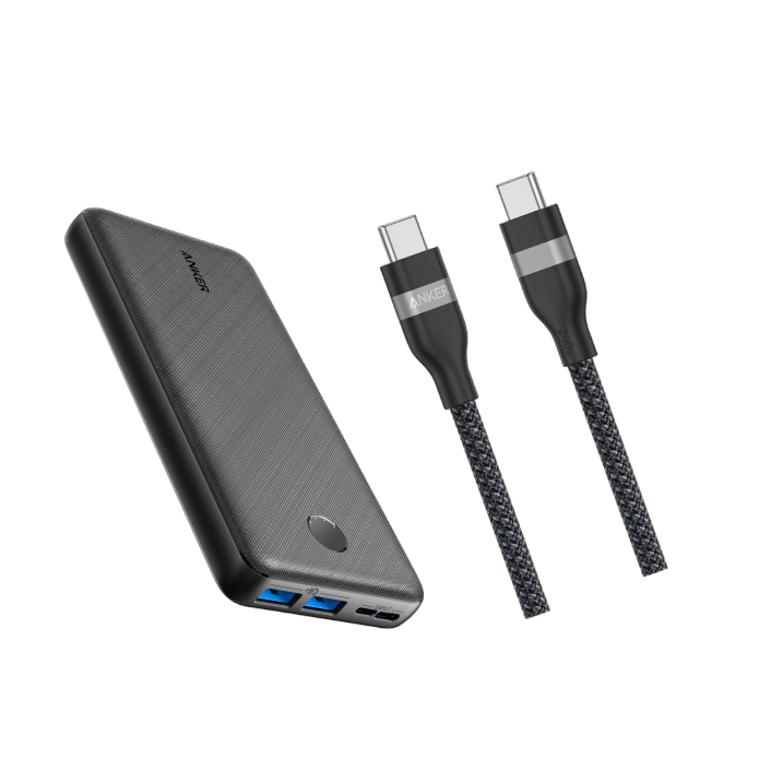 Anker 325 Powerbank (PowerCore 20K) + Anker USB-C auf USB-C Kabel (90cm, 240W, Upcycled-Geflochten)