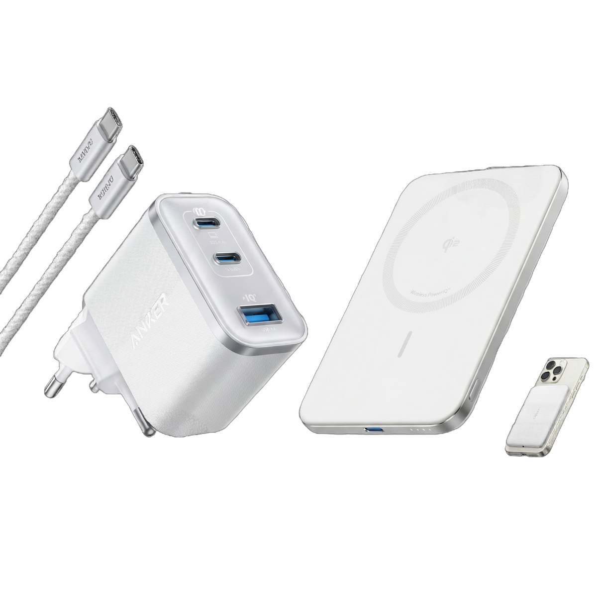 Anker Nano Ladegerät (70W, 3 Ports)+Anker Nano Powerbank (5K, Magnetisch, Slim)
